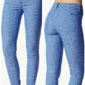 7 FAM The Skinny Print Jean Moroccan Blue Size 29